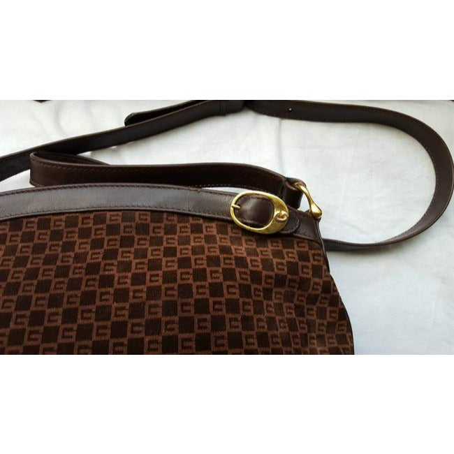 Gucci Vintage Brown Leather And Gg Leather Hobo Bag