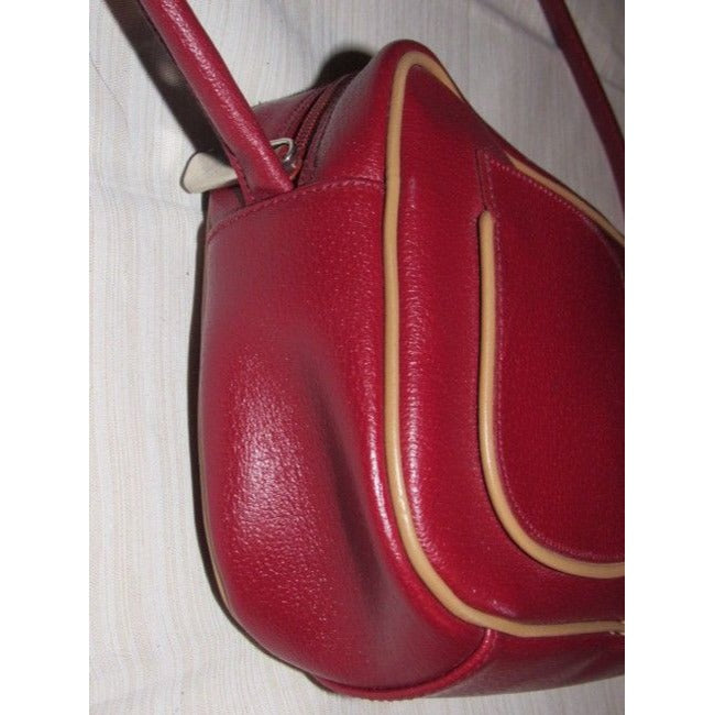 Furla Vintage Pursesdesigner Purses Dark Red Leather With Tan Leather Accents Shoulder Bag