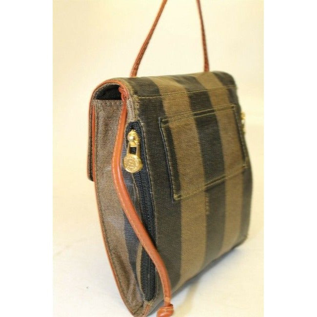 Fendi Belt Or Shoulder Purse Pequin Stripe In Browns Coated Canvas And Leather Cross Body Bag