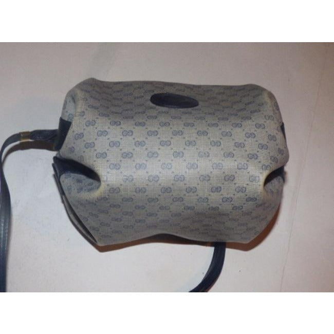 Gucci Vintage Navy Small G Logo Print On Greyish Blue Coated Canvas Leather