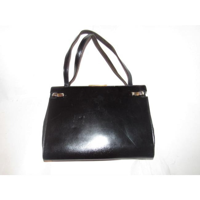 Gucci Vintage Black Leather And Satin Shoulder Bag