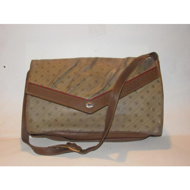 Gucci Vintage Coated Canvas Leather In Browns With Red Green Accent