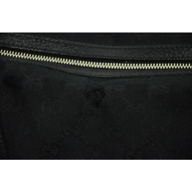 Gucci Black Large Logo Print Canvas And Black Leather Canvas Satchel