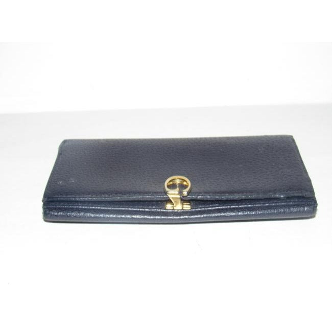 Gucci Navy Leather Exterior And Lining With Gold G Hinge Closure Vintage Wallet