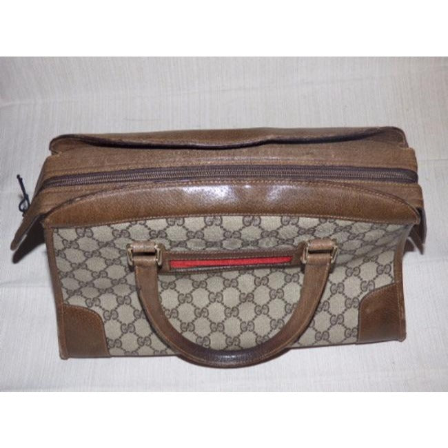 Gucci Ophidia Tote Bag W Guccissima Print Redgreen Stripe Brown Coated Canvas And Leather Satchel