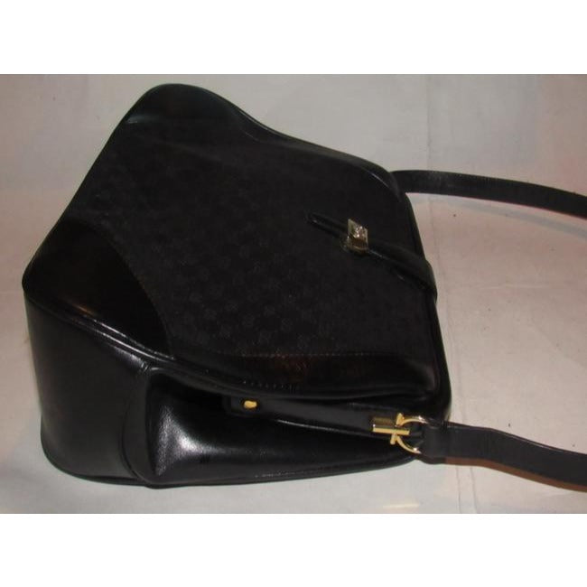 Gucci Vintage Satchelsdesigner Purses Black Small G Logo Print Canvas And Black Leather Satchel