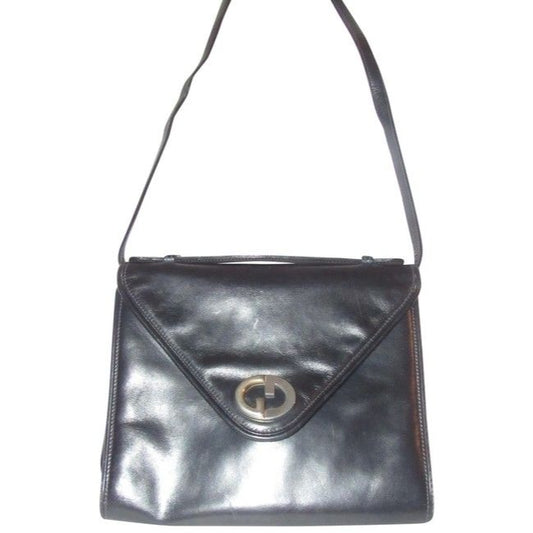 RARE, vintage, Gucci, black leather, original '1973 two-way top handle' shoulder purse with a removable strap