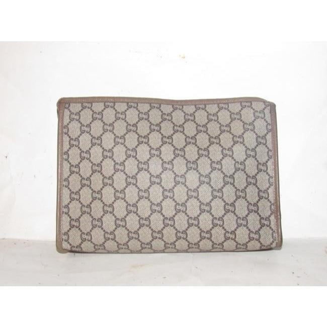 Gucci Webby Vintage Brown Coated Canvas With Plus Print & Brown Leather Clutch