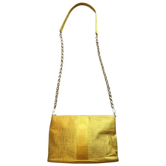 Fendi W Shouldercross Body Purse Chain Strap Yellow Zucca Printgold Canvas And Leather Shoulder Bag