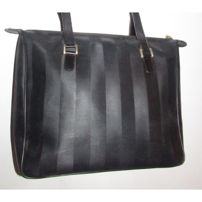 Fendi Early Wide Stripe Print Coated Canvas And Leather In Black Satchel