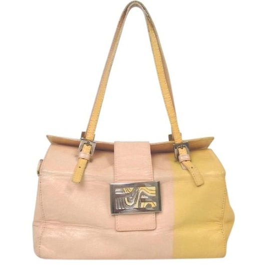 Fendi Ltd Ed Color Block Structured Lunchbox Purse Pinkyellow Lthrenamel Ff Leather Satchel