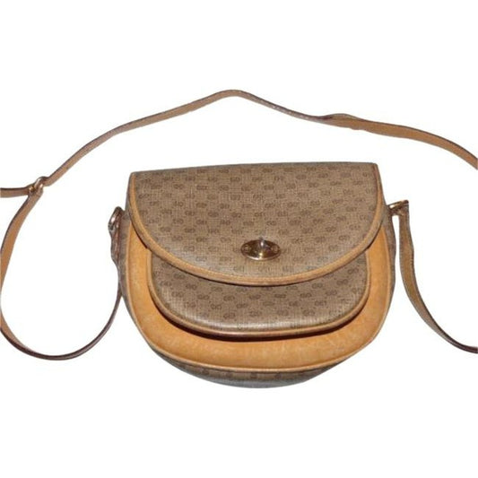 Gucci Vintage Shades Of Browns Small G Logo Print Leather Coated Canvas Cross Body