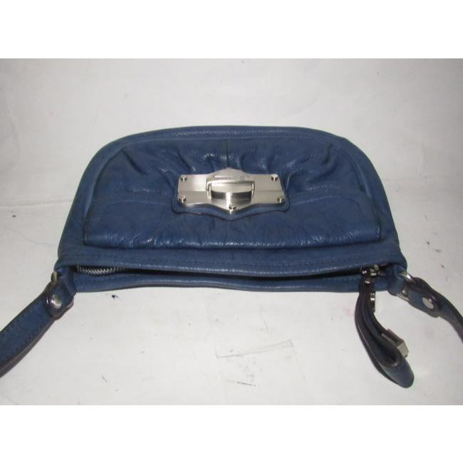 B Makowsky Denim Blue With Bold Chrome Accents Leather Cross Body Bag