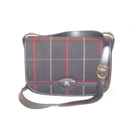 Burberry Purses Navy Blue With Red Tan And Ivory Window Pane Plaid Canvas And Navy Blue Leather Cros