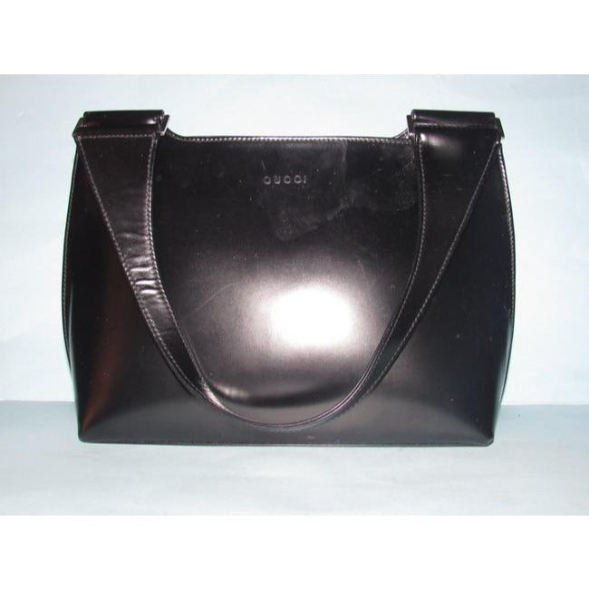 Gucci Vintage Glossy Black Leather Shoulder Bag