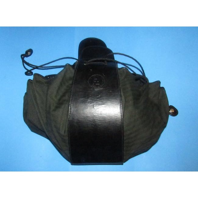 Fendi Early By Karl Lagerfeld Drawstring Fan Purse Black Thin Striped Print Canvas And Hard Black Le