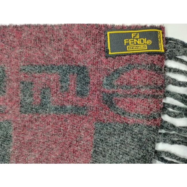 Fendi Red Grey Zucca Print Logo Wool Scarf