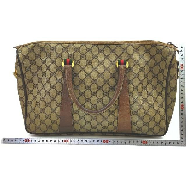 Gucci Speedy Xl Guccissima Leathercoated Two Way Brown G Printredgreen Leathercoated Canvas Satchel