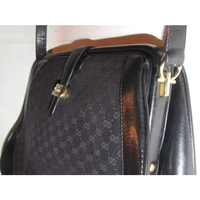 Gucci Vintage Satchelsdesigner Purses Black Small G Logo Print Canvas And Black Leather Satchel