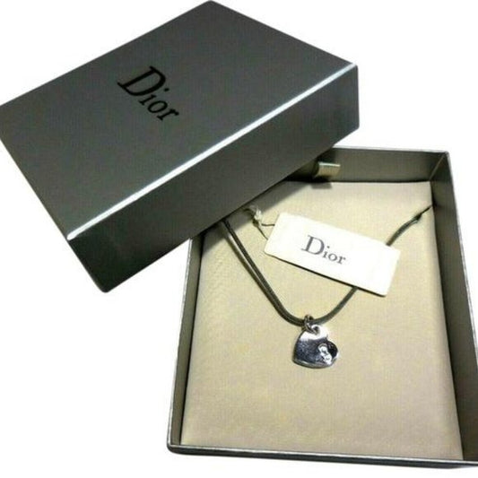 NIB Christian Dior 18" Silver Heart Pendant Necklace