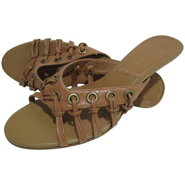 Tahari Tan Marais Chic Camel Open Toe Sandals With Brass Grommets Mulesslides Size Us