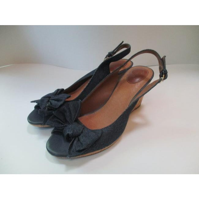 Clarks Blue Denim Cork Wedge Bow Sandals Size Us