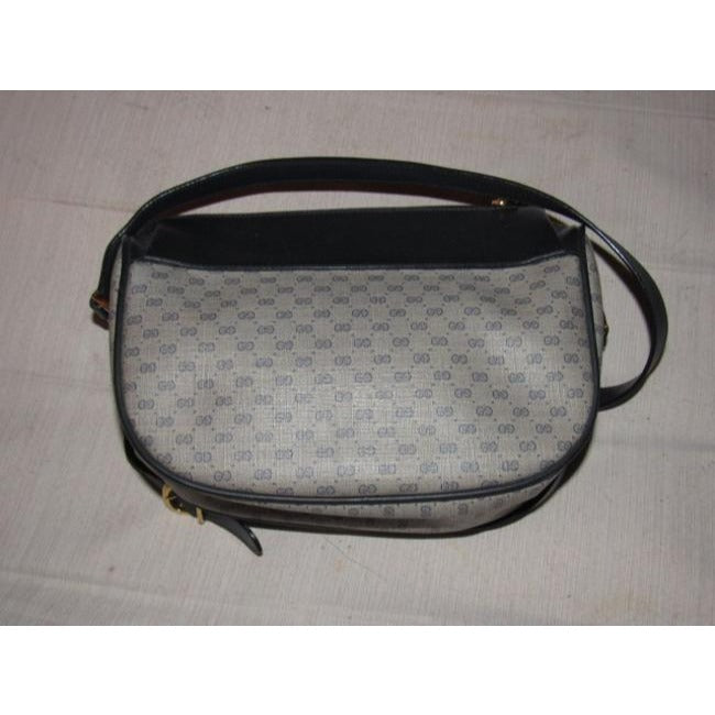 Gucci Vintage Purses Blue Leather And Gg Leather Cross Body Bag