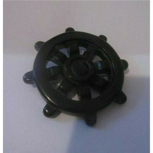 Art Deco Black Bakelite Nautical Boat Wheel Deeply Carved Pierced Brooch Pin