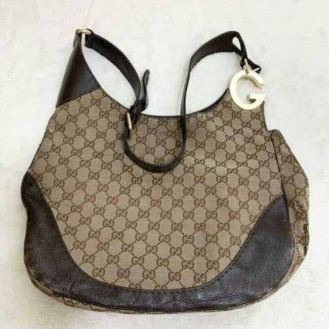 Gucci Shoulder Brown Guccissima Print Canvas And Leather Hobo Bag