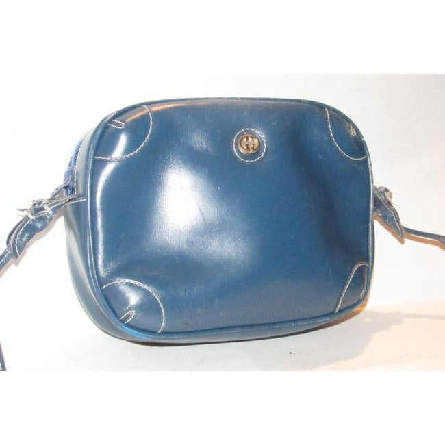 Gucci Vintage Cobalt Blue Leather With White Contrast Stitching