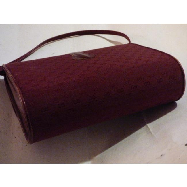 Gucci Vintage Burgundy With Small G Logo Print Canvas Leather Shoulder Bag