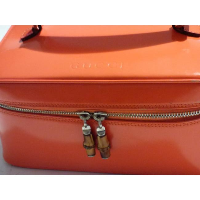 Gucci Vintage Reddish Orange Glossy Leather Satchel