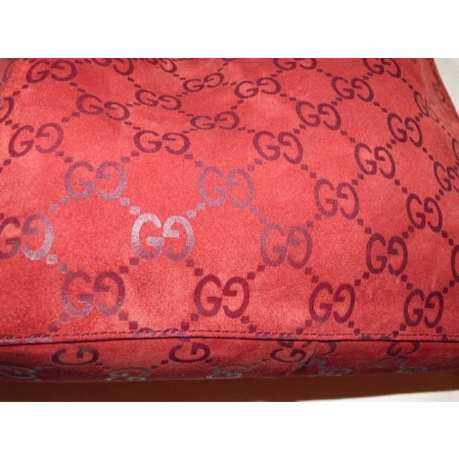 Gucci Vintage Red Suede And Leather With Embossed Large G Print Leather Canvas