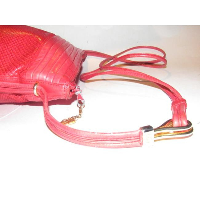 Gucci Red Python Skin & Smooth Leather Bucket Bag w Gold Accents