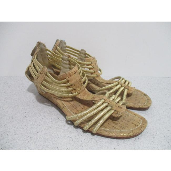 Donald J Pliner Gold Braided Rope Strappy Low Gladiator Sandals Size Us