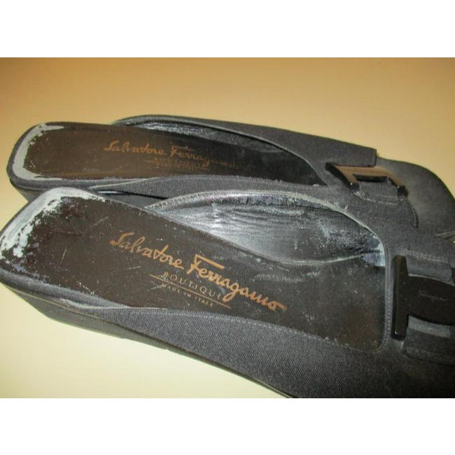 Salvatore Ferragamo Black Boutique Fabric Square Open Toe Mulesslides Size Us