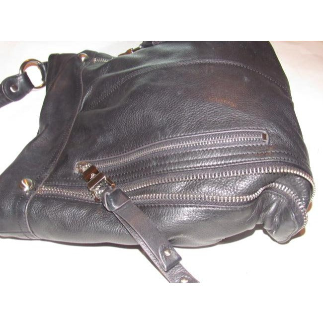 B Makowsky Black Textured Leather Hobo Bag