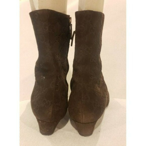 Gucci Buttery Soft Chocolate Brown GG Embossed Suede Leather Boots