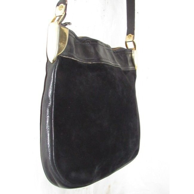 Gucci Vintage Black Suede With Black Leather Hobo Bag