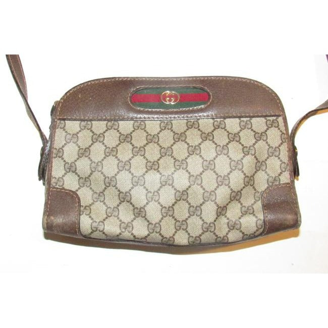 Gucci Vintage Gg Web Brown And Large G Logo Print Coated Canvas