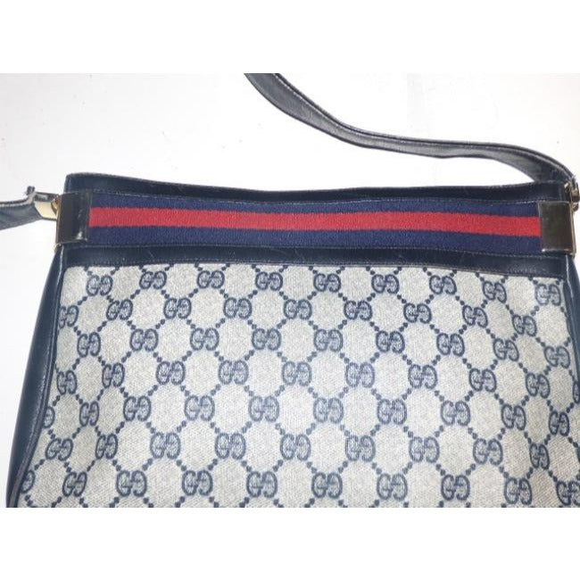 Gucci Vintage Shades Of Blue With Large G Logo Coated Canvas And Leather Shoulder Bag