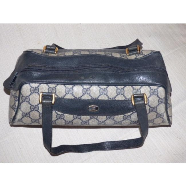 Gucci Large Logo Print Shades Of Blues Coated Canvas And Leather Satchel