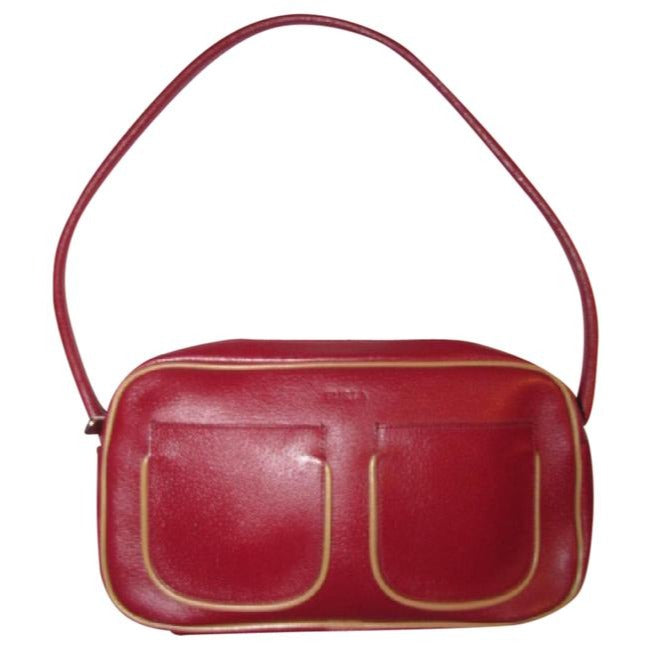 Furla Vintage Pursesdesigner Purses Dark Red Leather With Tan Leather Accents Shoulder Bag