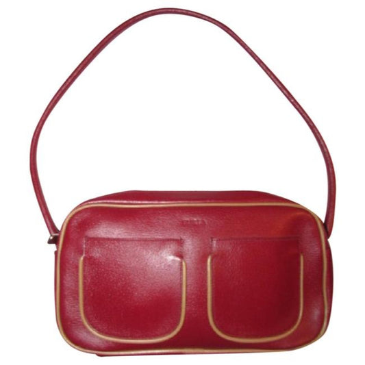 Furla Vintage Pursesdesigner Purses Dark Red Leather With Tan Leather Accents Shoulder Bag