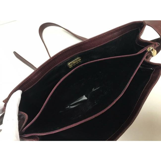 Fendi Multiple W Style Cross Body Compartments Burgundy Textured Leather Satchel