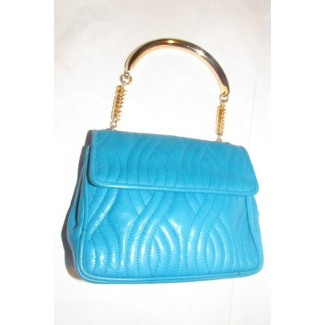 Fendi Pasta Or Noodle Purse Super Soft Turquoise Blue Quilted Leather With Bold Gold Hardware Hardwa