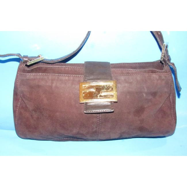 Fendi Shoulder Bag Multiple Hobo Compartment Style Brown Suedepurple Enamel Ff And Leather Satchel