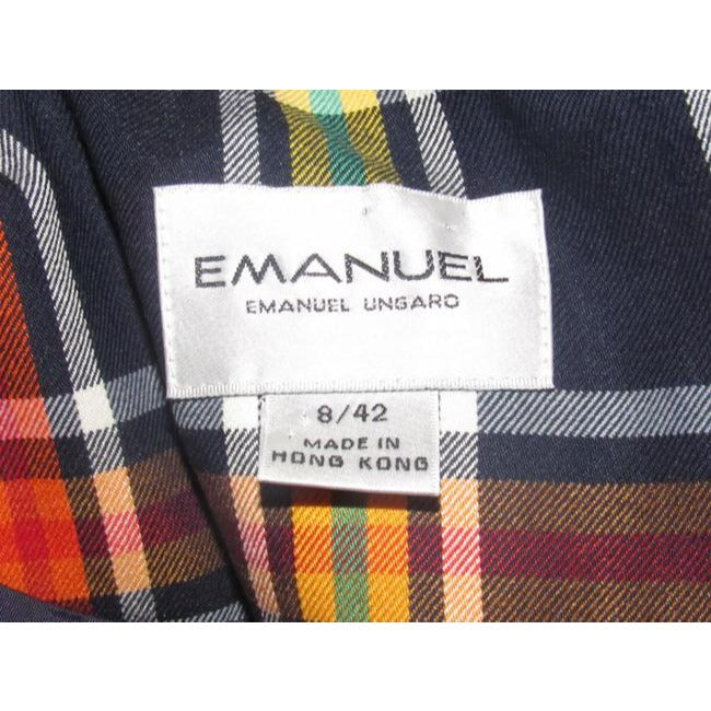 Emanuel Ungaro Navy Blue Window Pane Plaid Cropped Blazer