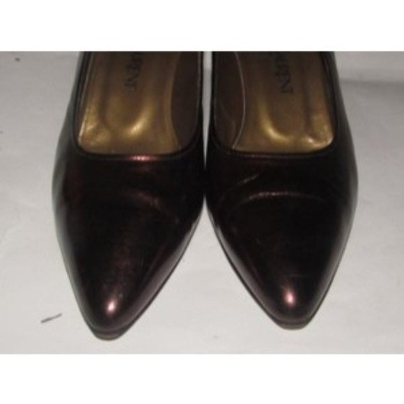 Yves Saint Laurent, 1960's, mod, bronze or dark rose gold leather, size 7.5, almond toe, 2" kitten heels