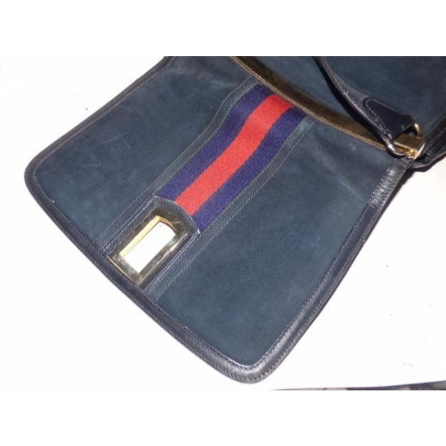 Gucci Vintage Blue Suede Leather Trim With Wide Red Blue Stripe